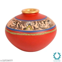 Vase Earthen Handcrafted Red Madhubani 4.5x5.5(HxD)  - Red